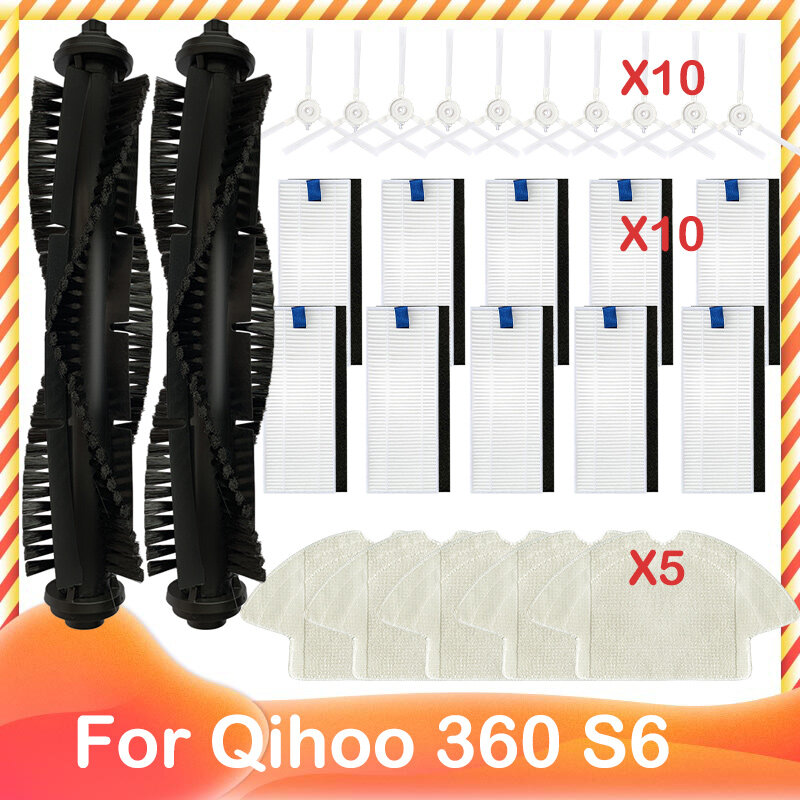 Cepillo lateral principal para Robot aspirador Qihoo, rodillo con filtro Hepa, mopa, paño de trapo, piezas de repuesto para limpiador, 360 S6