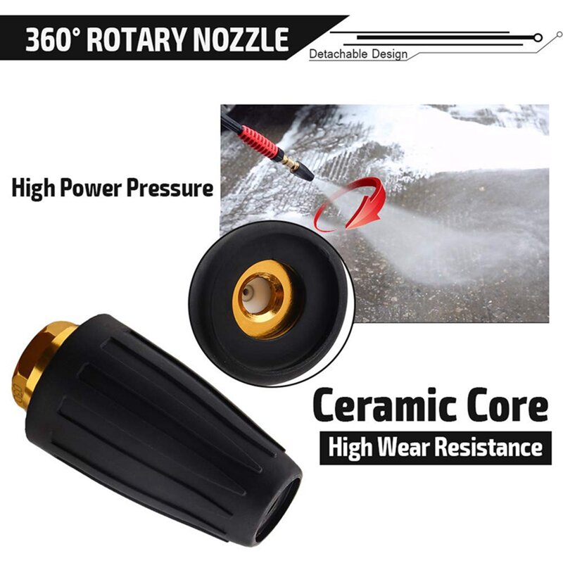 Pressure Washer Rotating Turbo Nozzle with 1/4" Quick Connect Plug Ceramic Core 360° Nozzle for Cleaning Brick Concrete