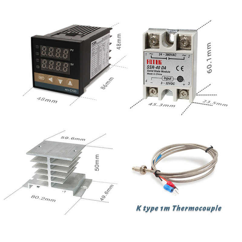 REX-C100 PID Temperature Controller 220v 400 degree Digital thermostat Output 40A SSR K Type Thermocouple