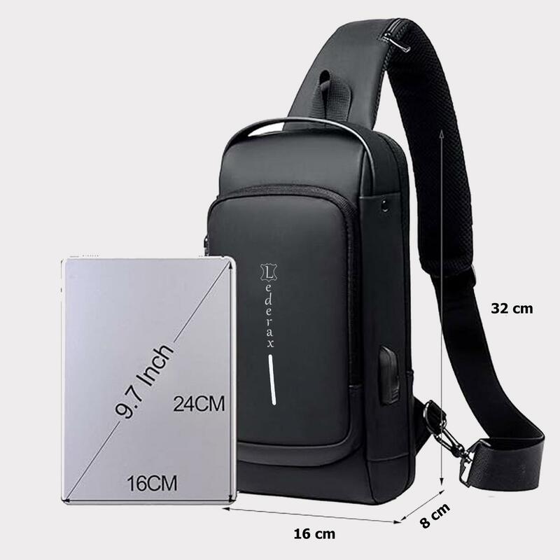 Lederax Men Sling Bag Waterproof Antitheft Chest Bag with USB Charging Port Shoulder Bag LD468
