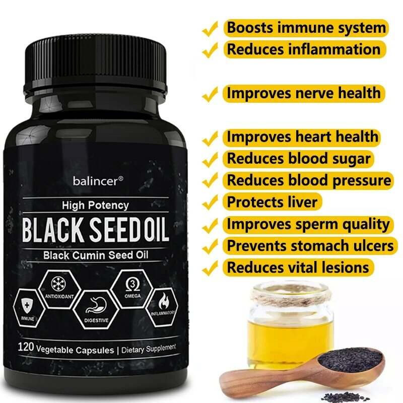 Cápsulas de aceite de semilla negra-soporta el cabello, la piel, la respiración, la digestión, mejora la salud general, envío gratis