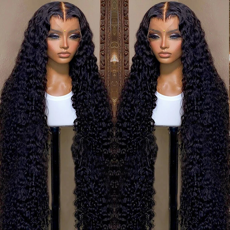 Peluca de cabello humano rizado con malla Frontal para mujeres negras, pelo brasileño predespuntado, 13x4, onda profunda, 13x6, Hd, 36 pulgadas