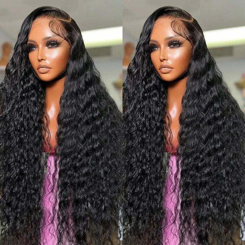 Deep Wave Lace Front Wigs Brazilian Human Hair Pre Plucked with Baby Hair 180% Density 13x4 HD Transparent Lace Frontal Wigs 1B