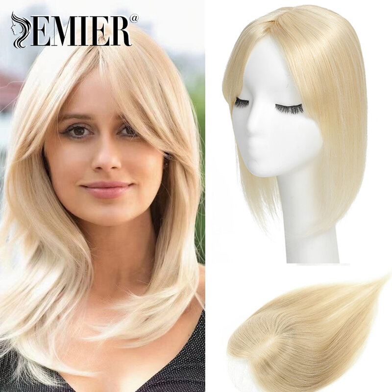 613 Blonde Hair Toppers for Women 100% Real Human Hair Wigs With Bangs 12x13CM Silk Top Base Clip in Hairpiece