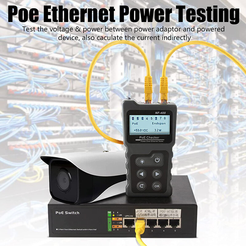 NOYAFA-probador de Cable de red de NF-488, interruptor PoE, prueba en línea, rastreador de Cable de polaridad de voltaje PoE, herramienta de prueba de bucle con pantalla LCD