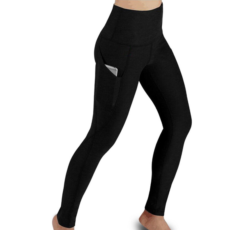 Leggings elásticos de cintura alta para mujer, mallas de Yoga con Control de barriga, pantalones fruncidos con bolsillo, mallas de compresión sin costuras para gimnasio