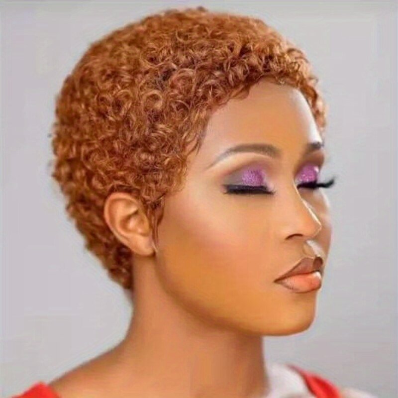 Pelucas cortas de cabello humano para mujer, pelo Afro rizado de 180% de densidad, hecho a máquina, Color negro Natural