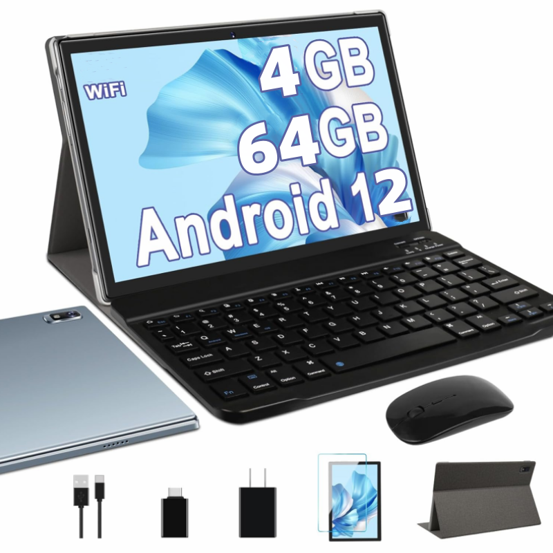 Tablet Android 12 10.1 inci, Tablet RAM 4GB ROM 64GB 8-Core 2.4Ghz Tablet PC kamera ganda 8.0M depan 8000mAh baterai 1280 * 800IPS cocok untuk hadiah gratis
