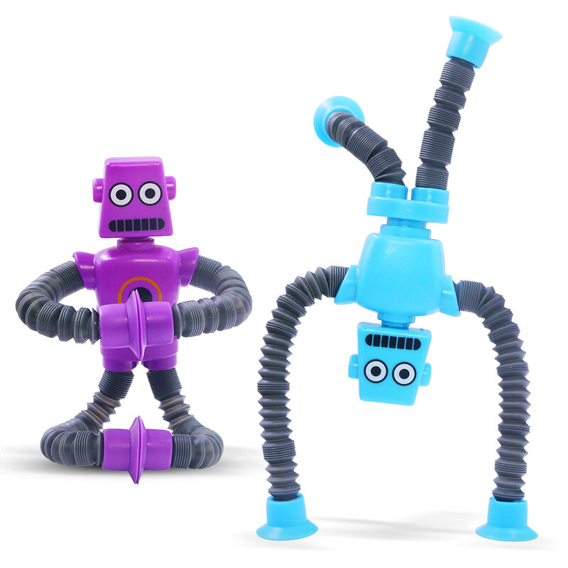 Robot Fidget Brinquedos Sensoriais para Crianças, Tubos LED Pop, Ventosa Telescópica, Crianças Autistas, 4Pcs