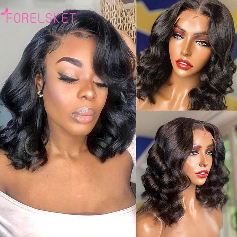 Body Wave Side Part Bob Wig, 13x4x1 HD Front Lace Pre-plucked Bob Wig 100% Human Hair, 14 inches, 150 Density Bob Women's Wig