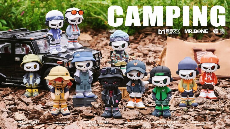 Mr. Bones-Camping Series صندوق أعمى لشخصية أنيمي ، ألعاب نموذجية ، دمية مصمم ، هدايا رائعة ، الجيل الرابع ، Mr. BONE