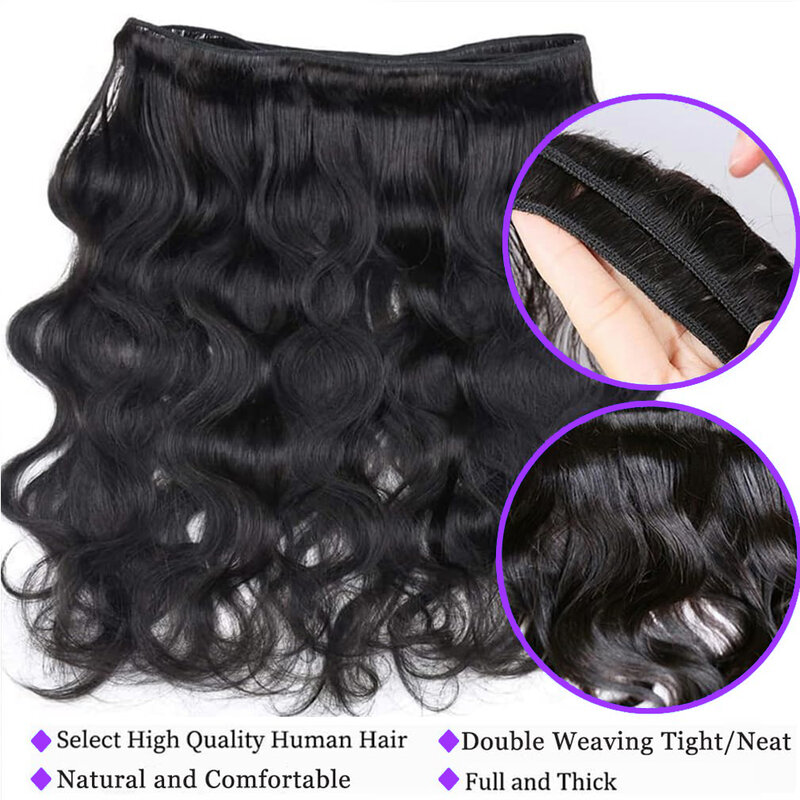 Bundles de cheveux humains Body Wave pour femmes, dentelle HD 13x4, 3 faisceaux avec Frmetals avec extensions, tissage brésilien pré-plumé