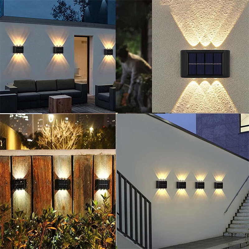 Solar Powered Lamp Waterproof Led Wall Light Outdoor Sunlight Lamp Up and Down Smart Lamp for Garden Patio Courtyard Pathway