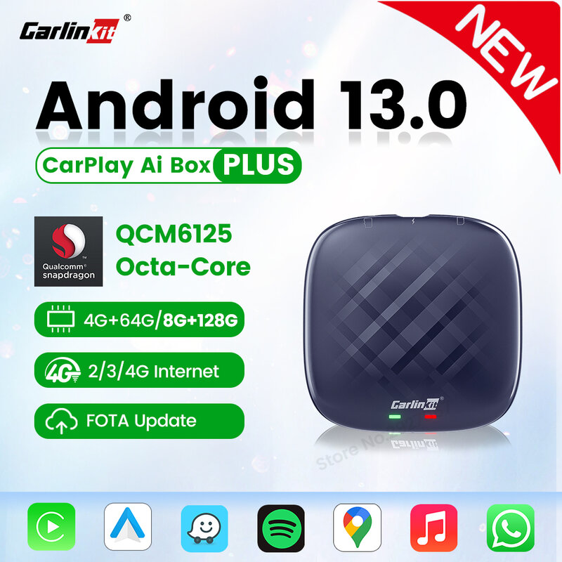 CarlinKit-Dispositivo de TV inteligente para coche, decodificador con CarPlay, Android 13, QCM6125, inalámbrico, 4G LTE, 8G, 128G, FOTA