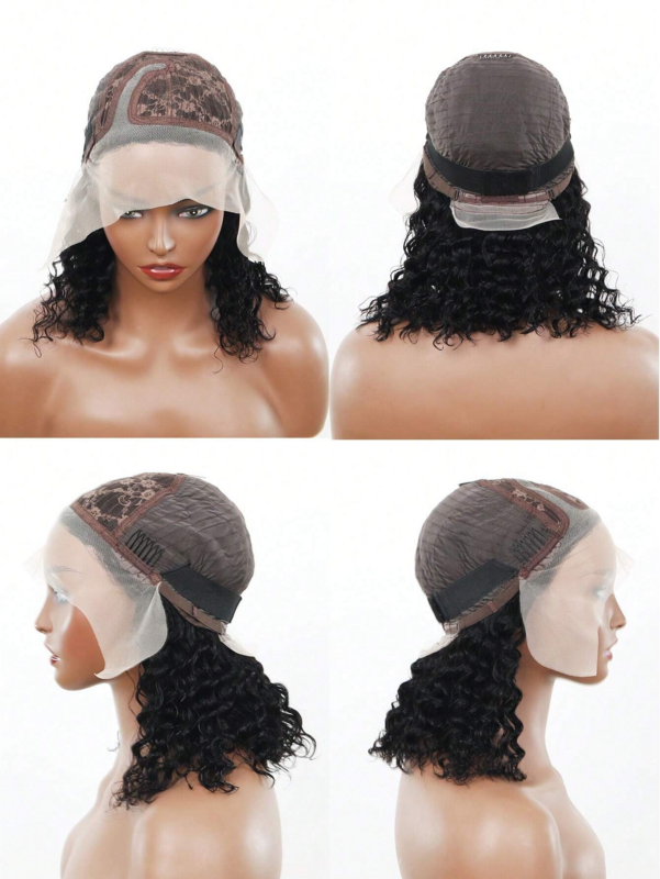 Perruque Bob Lace Front Wig Deep Wave Brésilienne Naturelle, Cheveux Vierges, 13x5x1, 10A, pour Femme Africaine