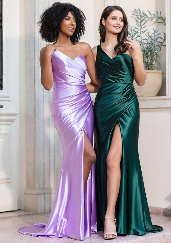 One Shoulder Satin Long Prom Dresses For Women Mermaid Sweetheart Formal Dress Sexy Evening Gowns With Pleat High Split