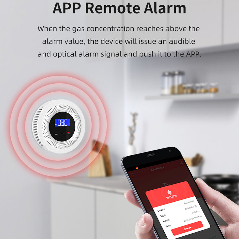 Rilevatore di perdite di Gas naturale Tuya WiFi 433MHz sensore di perdite di Gas combustibile Wireless allarme di sicurezza per la cucina di casa APP Smart Life