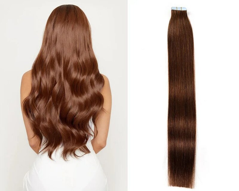 Straight Tape In Human Hair Extensions Natural Hair Extensions #4 100% Remy Skin Weft Adhesive Glue On For Woman Hair Aesthetic