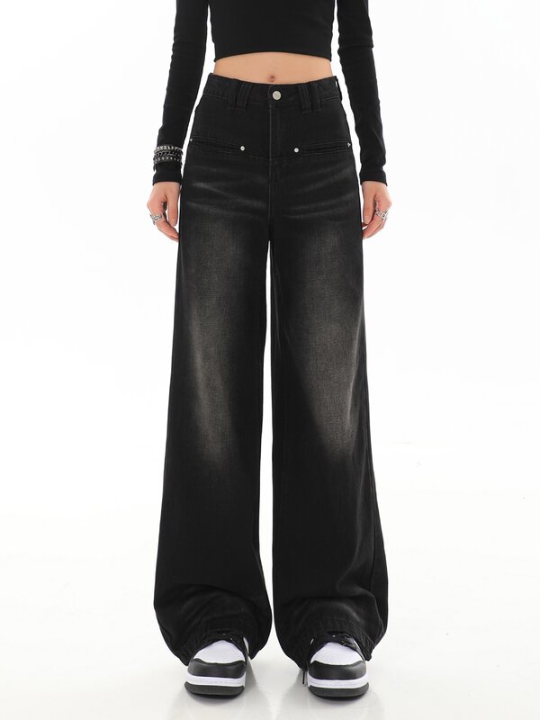 Jeans largos de cintura alta para mulheres, comprimento total reto, jeans de perna larga, streetwear vintage, moda, novo, 2023
