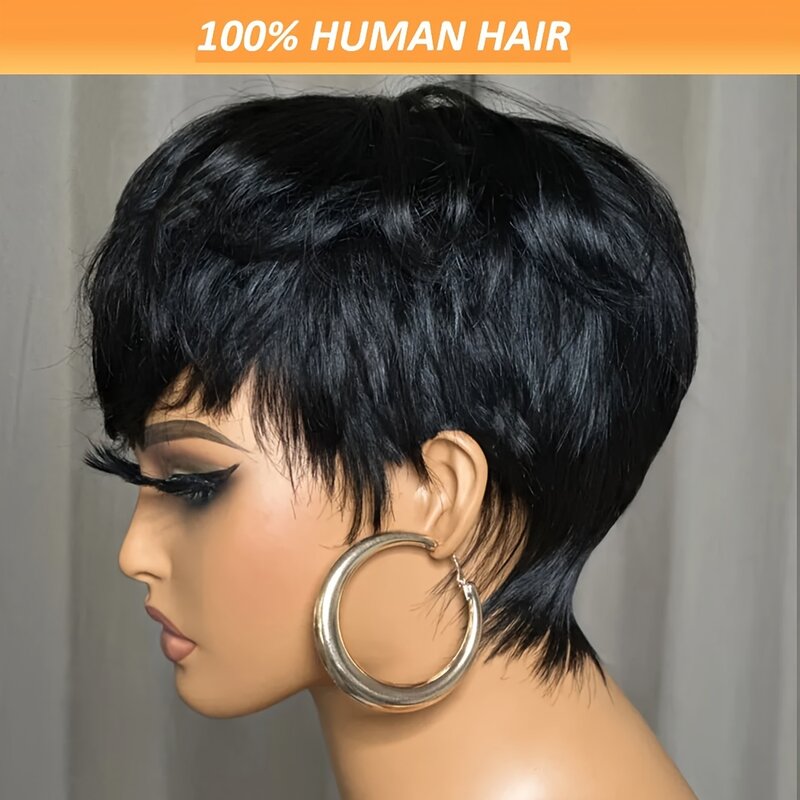 150% Pixie Cut Wigs For Women Brazilian Short Cut Bob Human Hair Short Remy Hair Layered, Full Machine And Glueless Wig