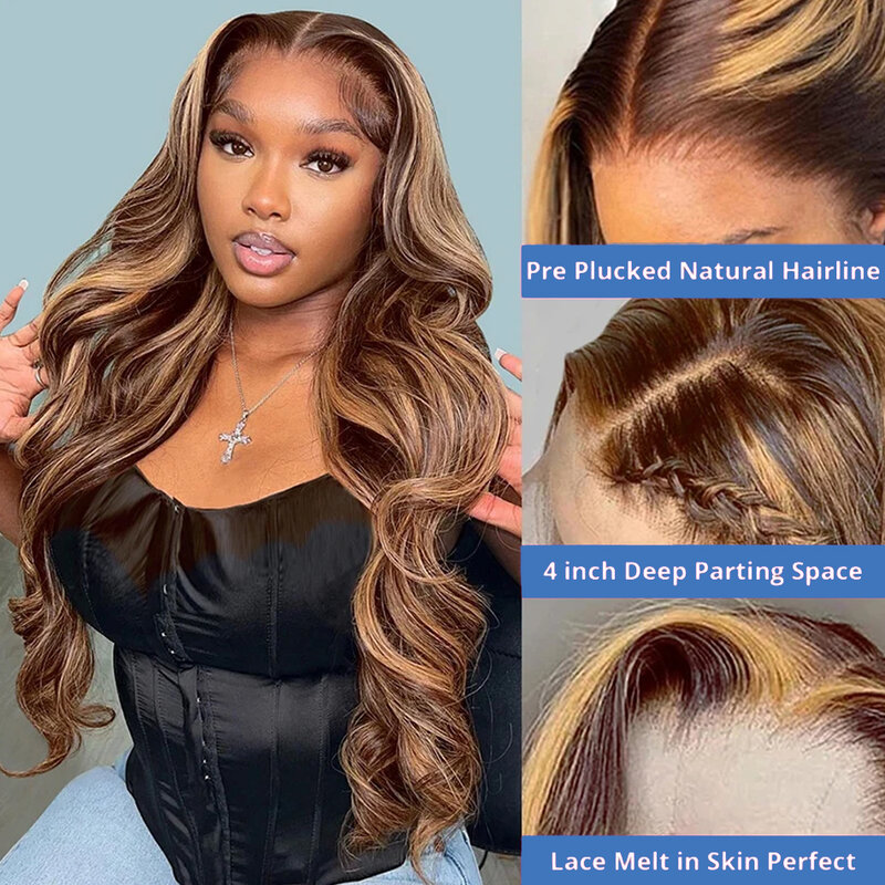 Highlight Ombre 13x4 Lace Frontal Wig Body Wave Human Hair Wigs 4/27 Colored Lace Frontal Wigs Brazilian Hair For Women 30 Inch