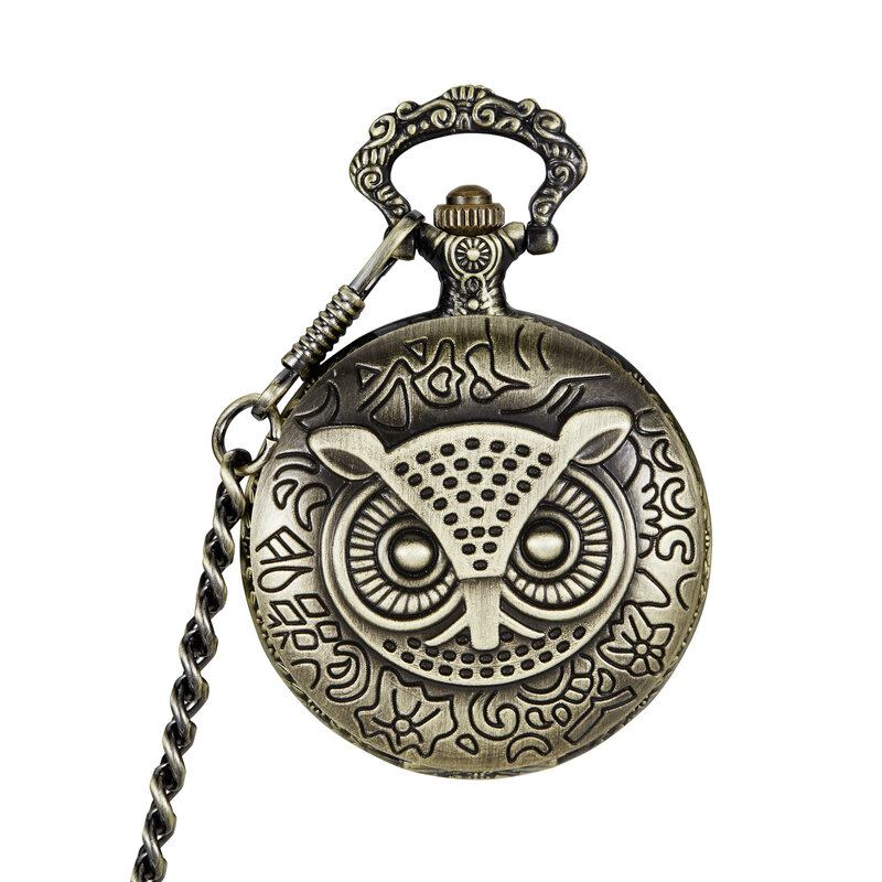 Reloj de bolsillo mecánico Steampunk de búho de ojos grandes para hombres y mujeres, lindo reloj de cadena de collar de bronce Retro, reloj FOB de bolsillo