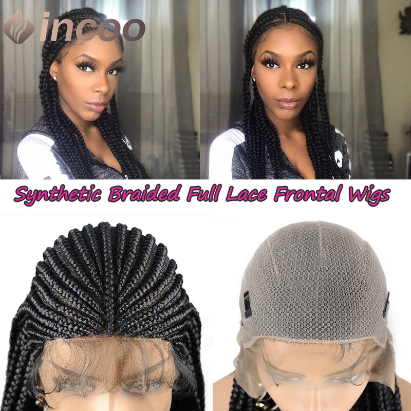Cornrow Braided Lace Wig Synthetic Lace Frontal Wigs for Woman With Pre-Plucked Baby Hair Knotless Box Braided Wig African Hair