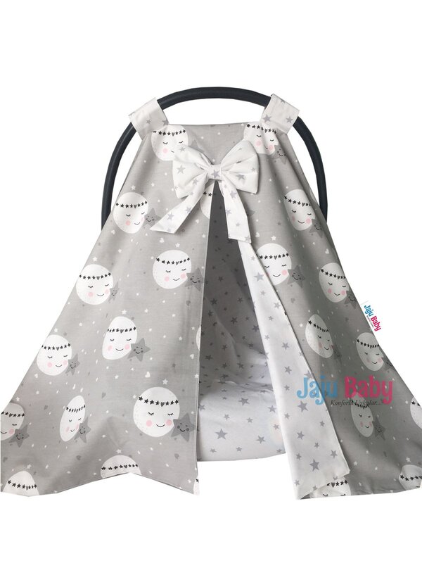 Handmade Gray Smiling Moon Patterned Stroller Cover and Inner Sheet