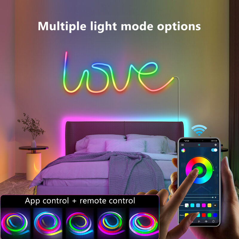 Luzes de corda de néon, rgbic conduziu a luz de néon da corda com app esperto da sincronização da música, 16 milhão cores diy, trabalhos com alexa, assistente de Google