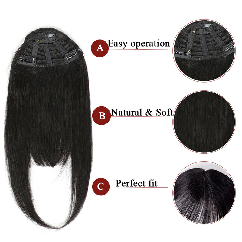 Lovevol-Clip em extensões de cabelo, franja romba, franja hairpiece, 100% cabelo humano, atualizado, 3 clipes seguros, mais cor