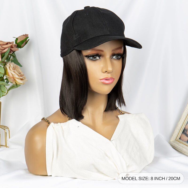 Baseball Cap Wig with Straight Hair Extensions Hat Wig for Women   Short Synthetic Hair Wig Adjustable Natural Baseball Hat Wigs