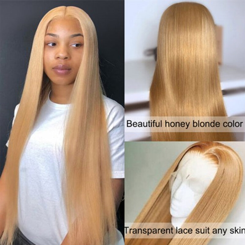 Honey Blonde Straight Lace Wigs for Black Women Natural Hairline Glueless Synthetic Straight Lace Front Wigs with Baby Hair