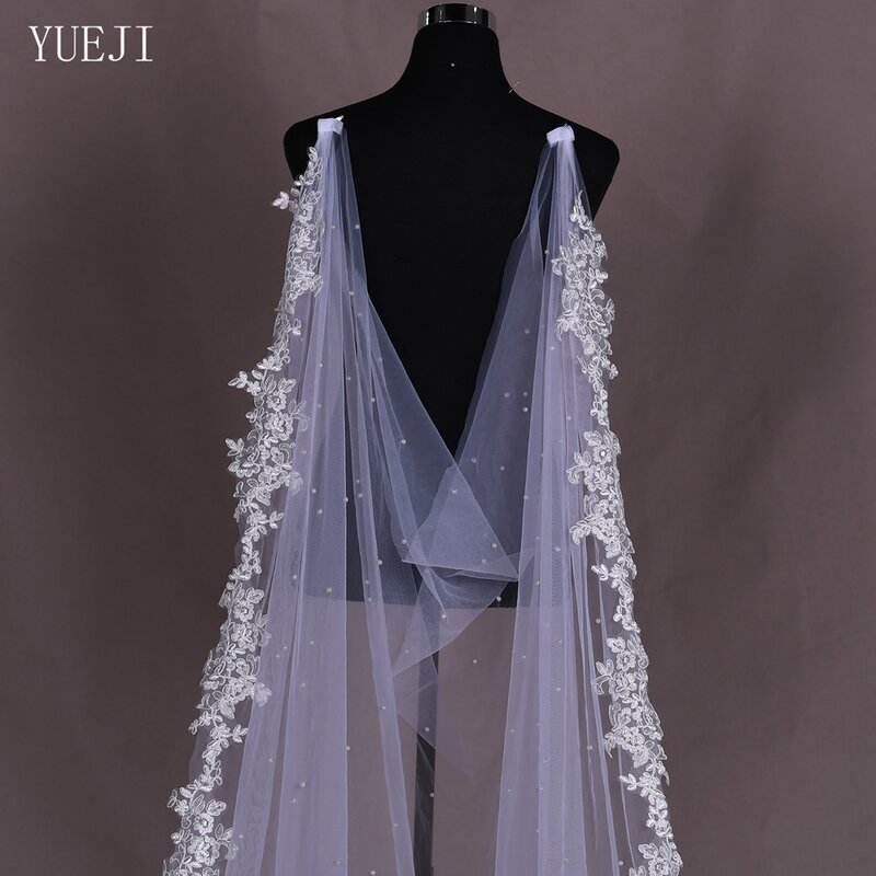 Yueji เสื้อคลุมลูกไม้สีขาวประดับไข่มุก, เสื้อคลุมสำหรับเจ้าสาวปรับแต่ง0G59ได้