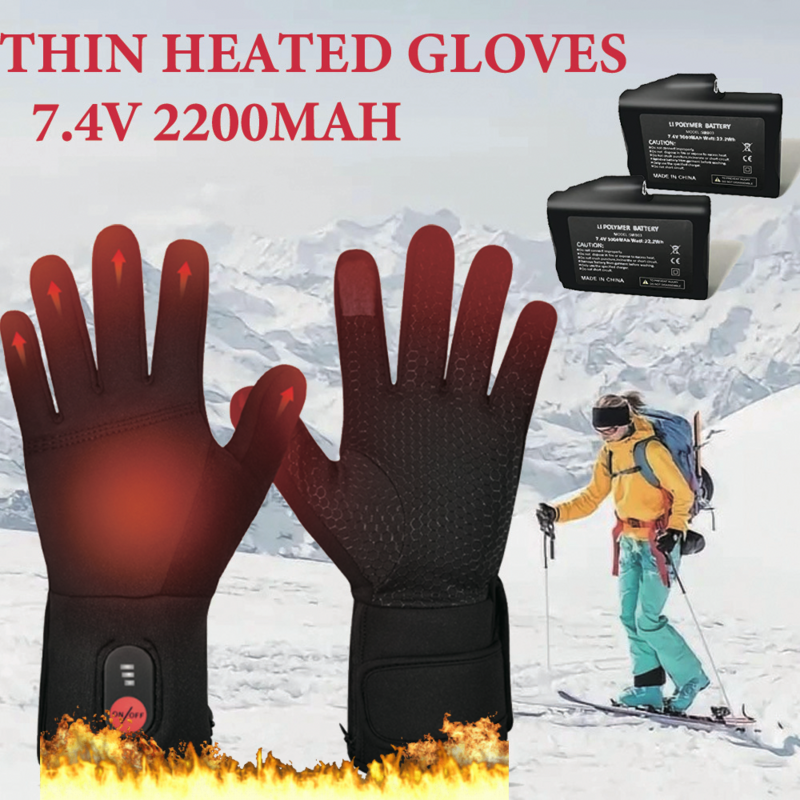 Dunne Verwarmde Handschoenen Met Oplaadbare Batterij Voor Heren Dames Skihandschoenen Met Verwarming Camping Werken Elektrisch Wandelen
