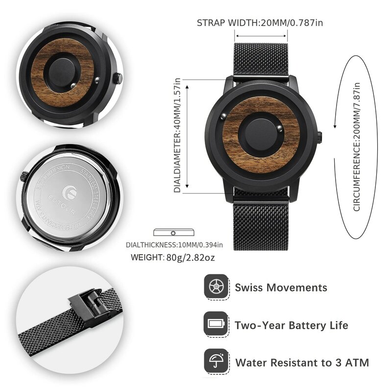 EUTOUR minimalistyczna nowość drewna tarcza bezłuskowa pasek magnetyczny naturalny las moda zegarek dla pary męska