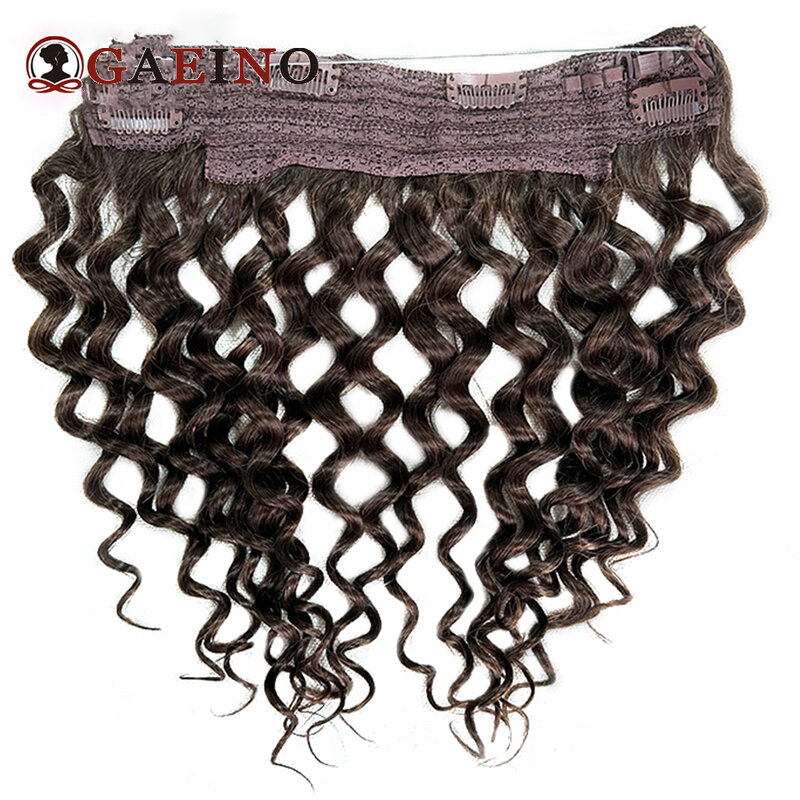 Halo Hair Extensions 100% Human Hair 14"-28" Water Wave High Quality Women's Real Hair Wigs Fish Line Hair Extension For Woman