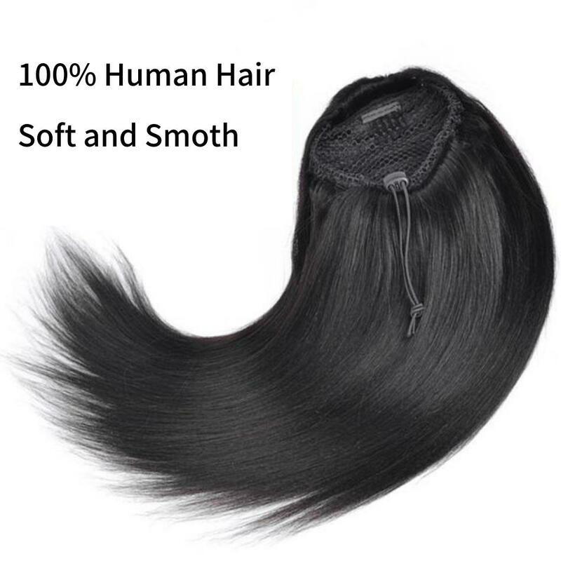 Прямой кулиска конский хвост бразильские прямые человеческие волосы охватывающие кулиски конский хвост Remy человеческие волосы для женщин