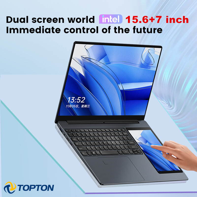 Cheap L10 Dual Screen Laptop 15.6 Inch IPS + 7'' Touch Intel Celeron N5095 Max 16G DDR4 2T SSD Slim Office Notebook PC Computer