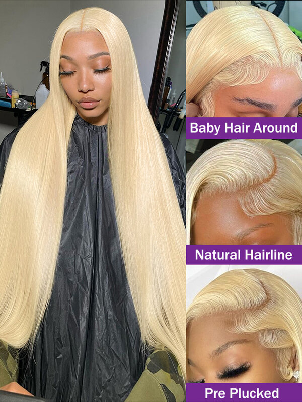 Perruque Lace Front Wig naturelle lisse blond miel, 13x6, 13x4, 30 pouces, HD 613