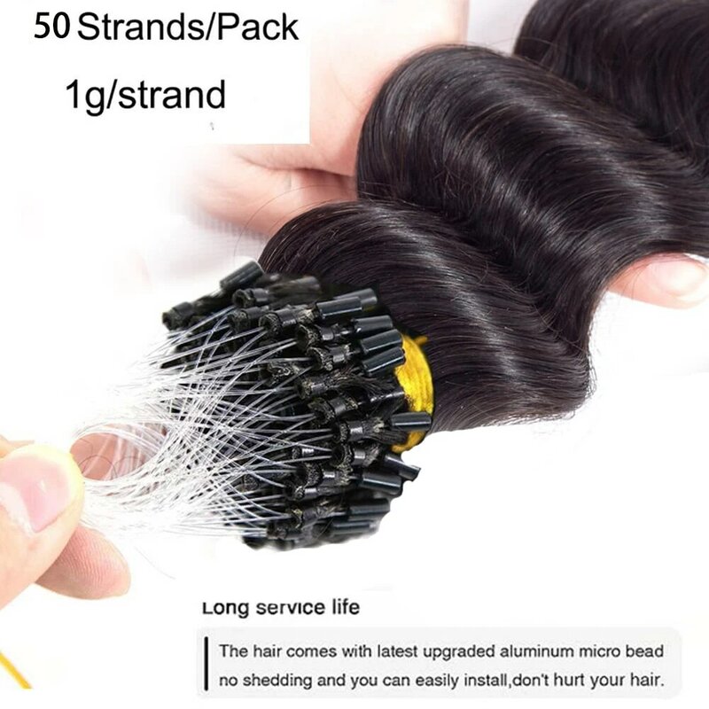 Ekstensi rambut Micro Link gelombang Tubuh 1g/untai mikrolink ekstensi rambut manusia manik-manik dapat dilihat ekstensi cincin mikro # 1B