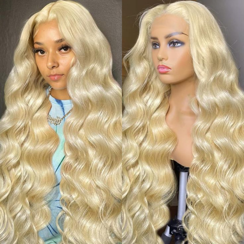 Perruque Lace Front Wig sans colle naturelle, cheveux humains, blond adt wave, 13x6, 30 pouces, en solde, 613