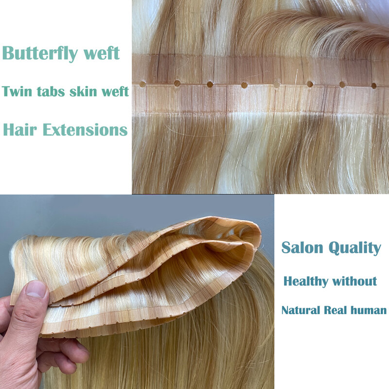 Butterfly Weft-Twin tab ekstensi rambut pakan kulit lurus Balayage sorot warna rambut manusia alami ekstensi kain 80cm/100g