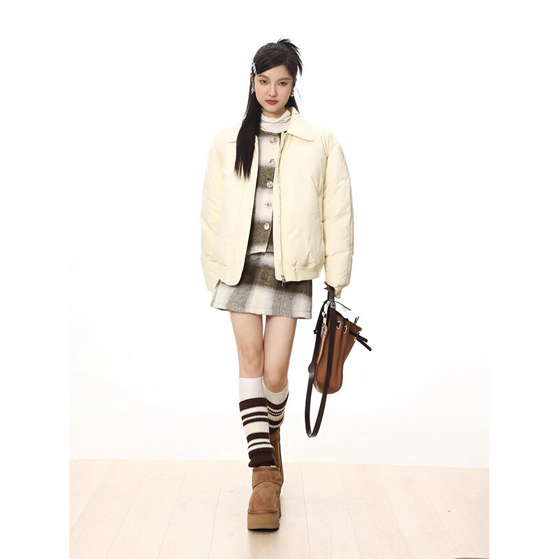 Jaket parka wanita, jaket musim dingin hangat longgar ritsleting jaket katun kasual tebal berlapis katun Mode Korea