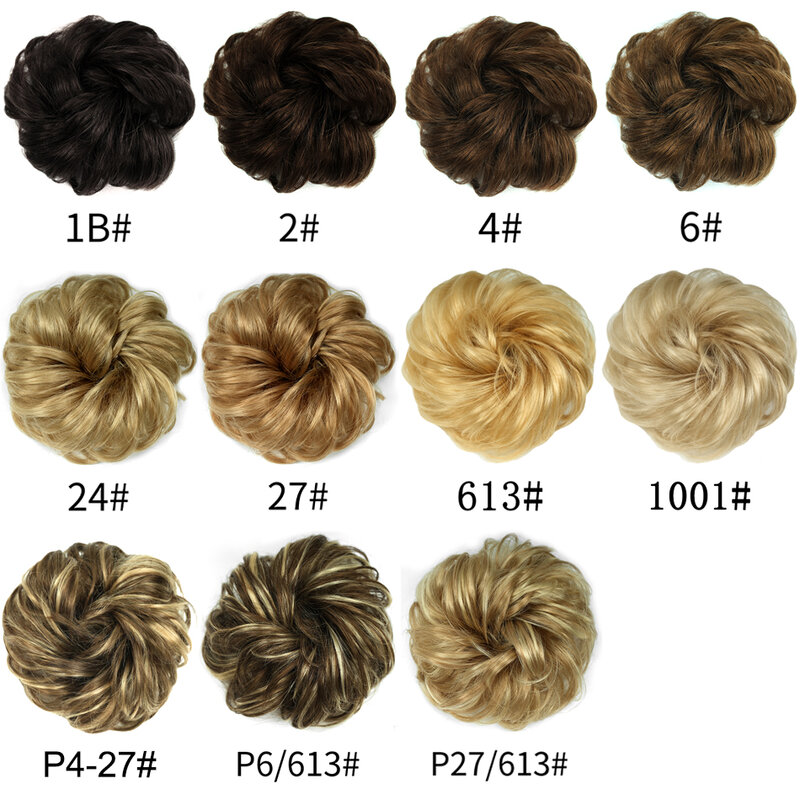Human Hair Bun Extensions Messy Curly Elastic Scrunchies Hairpieces 100% Real Hair Chignon Donut Updo Hair Pieces For Women