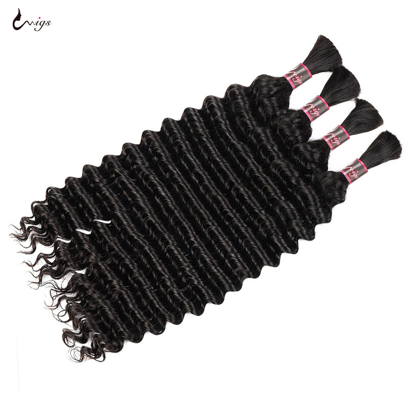 Bulk Human Hair Deep Wave Bulk For Braiding Brazilian Remy Hair Weaving 100% Unprocessed No Weft Human Hair Extensions 100g/pc