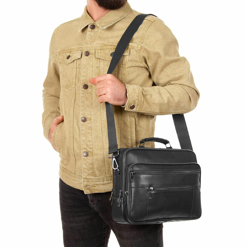 Lederax caso de aço de grandes dimensões masculino couro genuíno ombro cross-corpo bolsa mensageiro multi-bolso bolsa macia