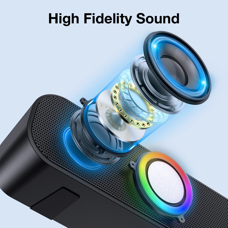 Bluetooth Speaker v5.1 rgb led para pc e telefone, bateria de 2000 mAh, com usb tf e aux in, bateria de 1 hora, boc241