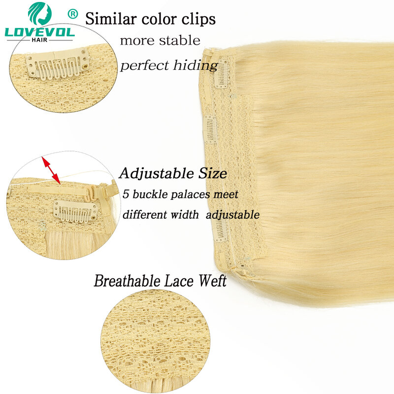 Lovevol Invisible Fish Line Hair Extensions Human Hair Headband Adjustable Natural Hairpieces 100g Bleach Blonde Add Hair Volume