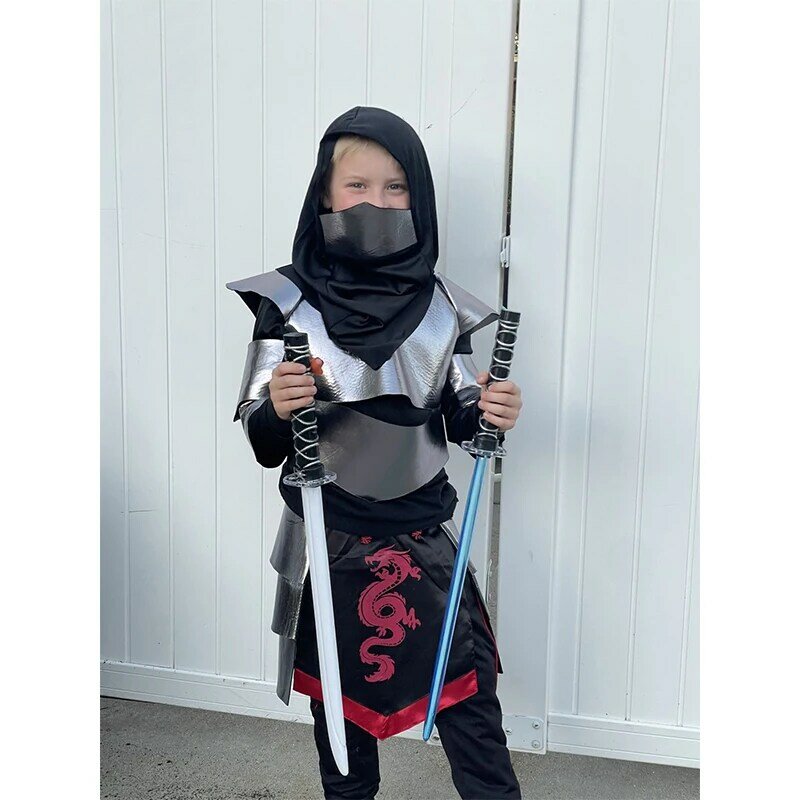 2023 Nieuwe Aankomst Kind Dragon Ninja Halloween Cosplay Zilveren Ninja Kostuum Voor Jongens