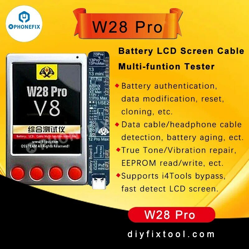 バッテリーテスターoss w28 pro v8,真のトーン振動を備えたバイブレーション,epromによる修復,iPhone, iPad,iwatch,Android